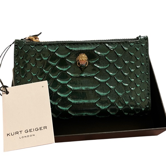 Kurt Geiger Green Snakeskin Leather Kensington Bifold Wallet. All Inclusion NWT - Picture 4 of 8